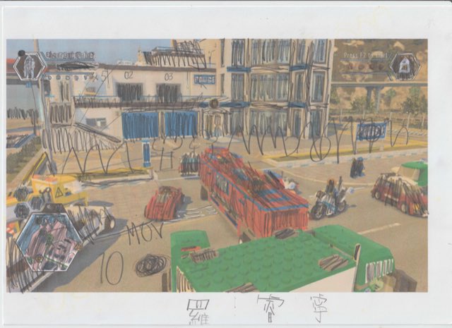 Rembrandt Law Yui-Ning — Untitled (Drawing on a printed Lego City Undercover Screenshot) — Works on papers